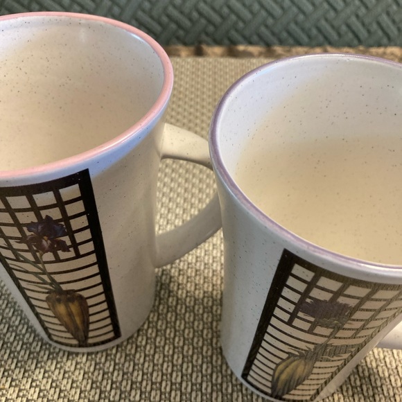 Set of 2 Tall Rustic Tea/Coffee Mugs With Coloured Rims - Picture 4 of 5